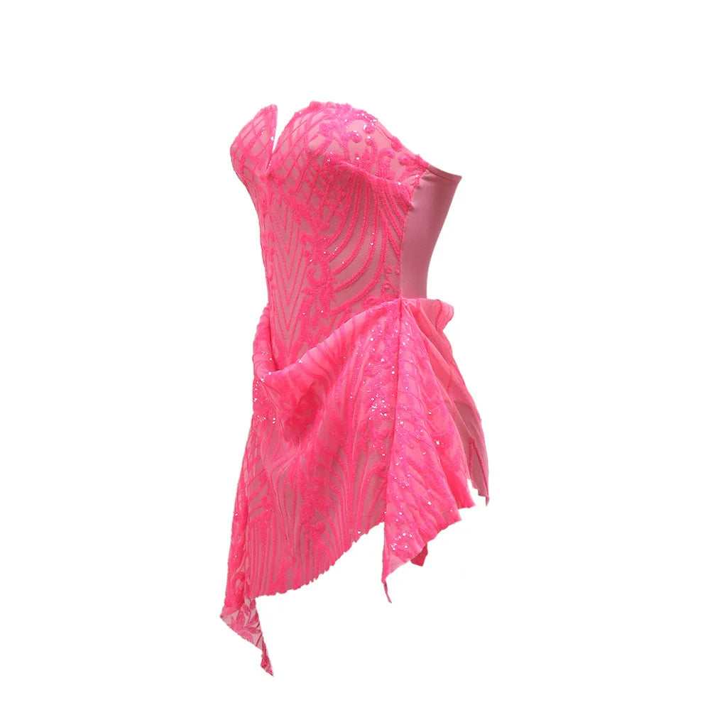 Sequin Ruffle Dress Lady Sexy Party Bodycon Evening Dresses 2024 Women Summer Clothes Elegant Luxury Birthday Club Mini Dresses
