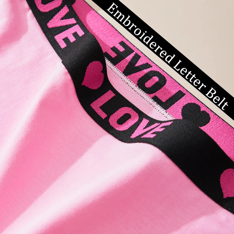 4PCS Plus Size Comfortable Women's Briefs Cute Heart-Print Women's Boxer Briefs Cotton Valentine's Day