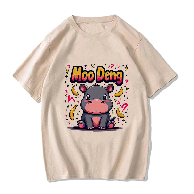 Kawaii Moo Deng Y2k T Shirt Funny Baby Hippo Tshirt Men Women Fashion Mange T-shirt Cartoon Harajuku Tee Tops Streetwear Clothes