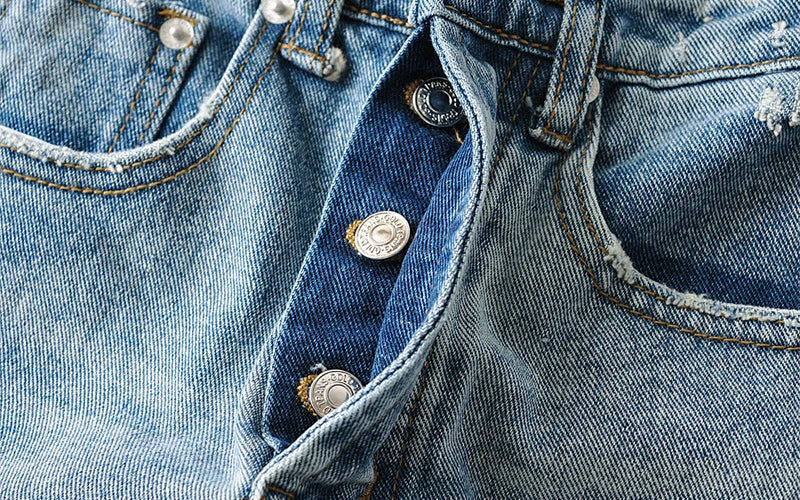High Street Broken Hole Washed Denim Shorts Women Fashion Tassel Raw Edge Distress Jean Shorts Casual High Waist Pocket Shorts