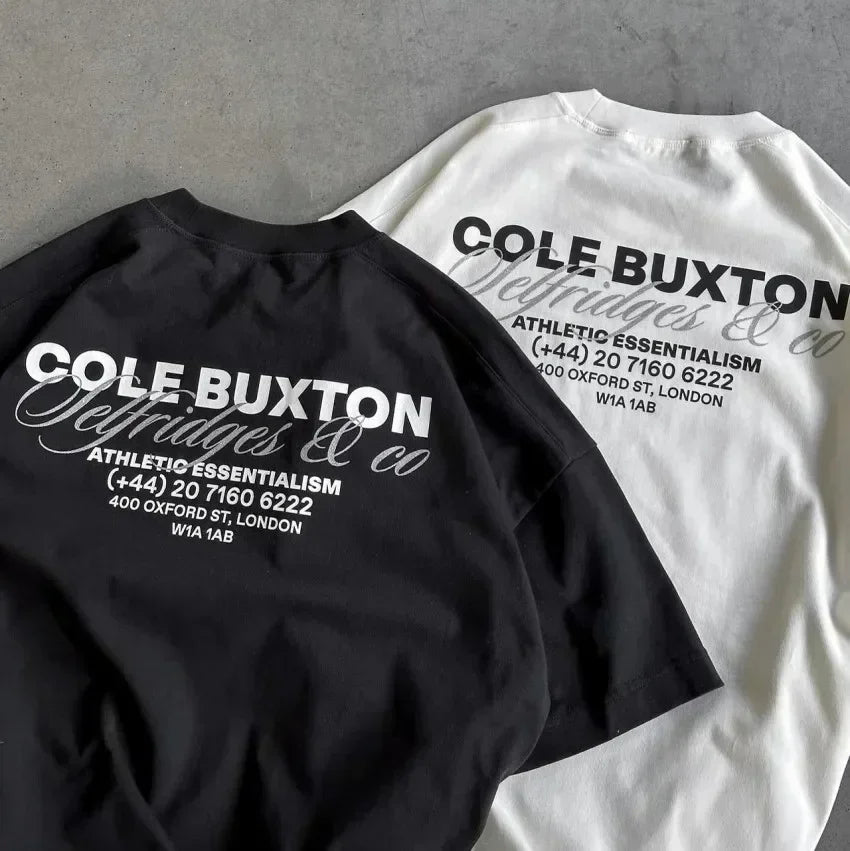 Classic Outdoor Leisure Cole Buxton Spring/Summer Men/Women Top Letter Logo Printed Short sleeved T-shirt Black White  Tees GYM