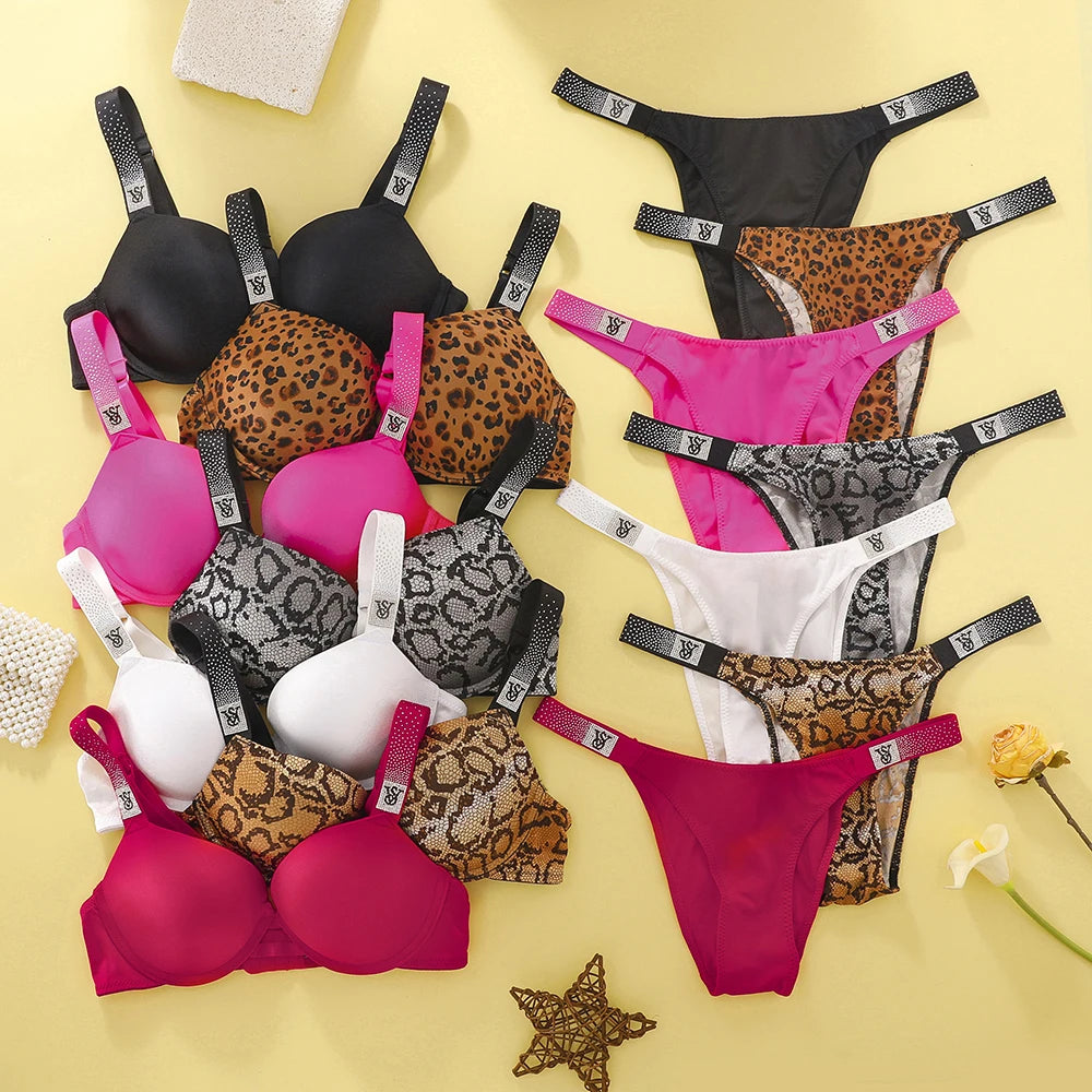 Victoria's Secret New Fashion Push Up Bra Panty Set Sexy Lace Lingerie Underwired Sleepwear Plus Size Women Underwear Set