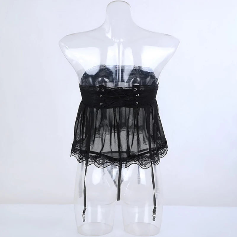 Lace Breathable Panties For Women Crotchless Lingerie High Waist Sexy Garter Belt G-string Female Mesh Transparent Underpants