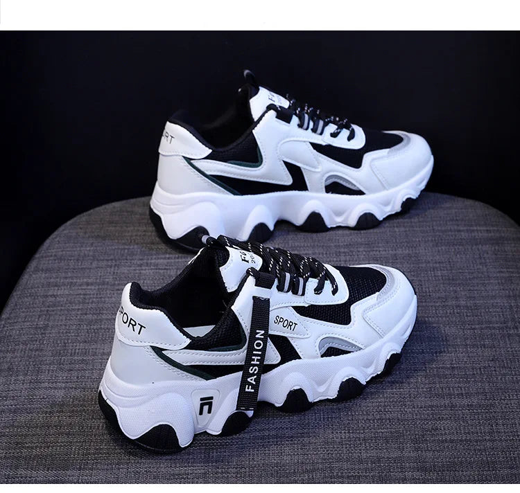 Zapatillas Mujer Sneakers Trendy Mesh Platform Sneakers Leather Shoes Breathable Socofy Casual Sports Shoes Women Flats 2023