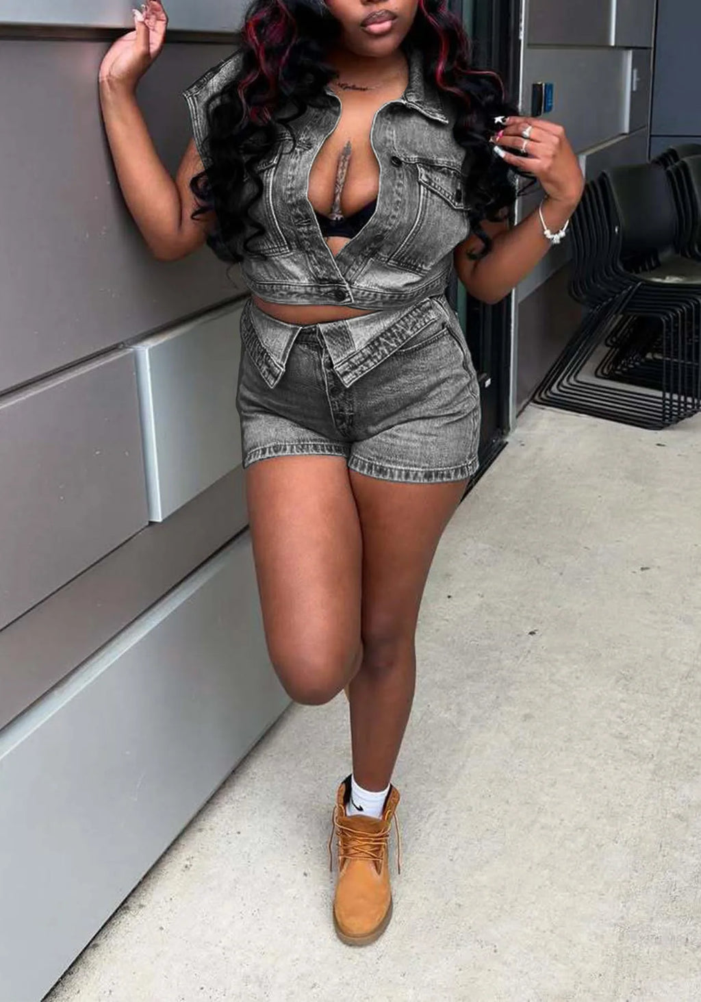 Denim Shorts Suit Women Jeans 2 Piece Sets Top Short Pants Outfits Single Breasted Turn Down Collar Vintage Ensemble Summer 2025