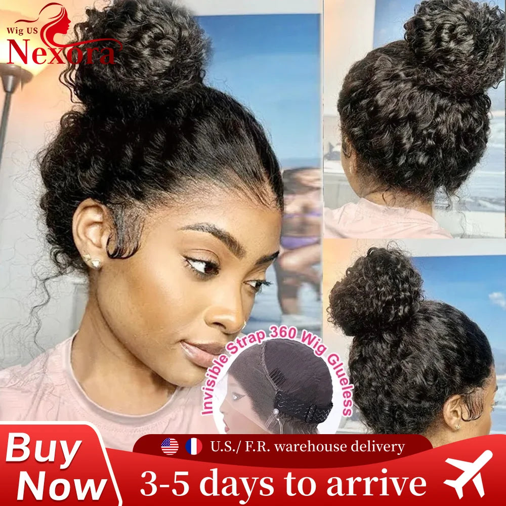 Deep Wave Invisible Strap 360 Full Lace Wig Curly Human Hair Adjustable Drawstring Hd Lace 360 Glueless Wig Brazilian Water Wave