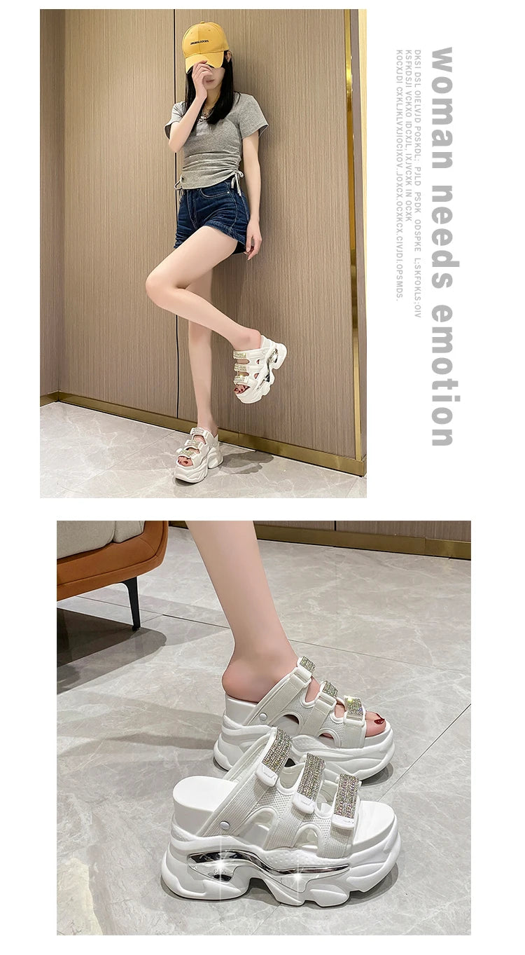 Summer Women Slippers Flip-Flops Ladies Beach Bling Chunky Shoes Wedge Heels Outside Sandals Woman High Platform Slippers 10.5CM