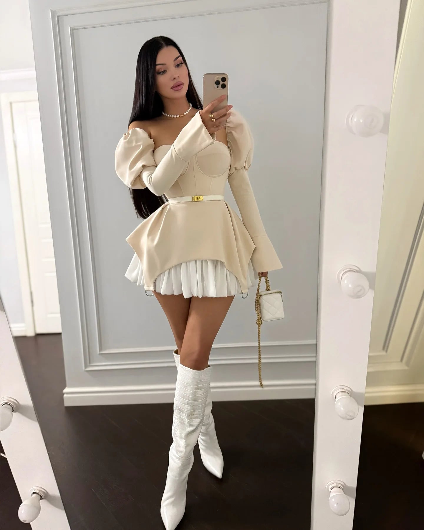 Dress Women Sexy Mini Dresses Irregular Folds Patchwork Puff Sleeve Square Collar Above Knee 2025 Summer Party A Line Vestidos