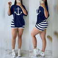 Women Two Piece Short Sets Print Slim Fit Tops Pencil Pants Casual Spliced Round Neck Top Shorts Suit Sporty Summer 2025