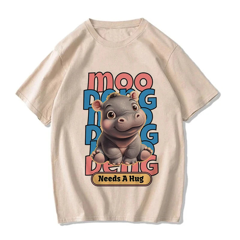 Kawaii Moo Deng Y2k T Shirt Funny Baby Hippo Tshirt Men Women Fashion Mange T-shirt Cartoon Harajuku Tee Tops Streetwear Clothes