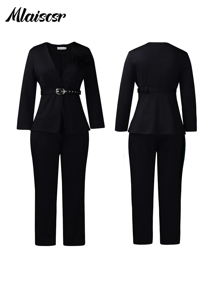 Mlaiscsr Elegant Blazer Suit for Women Long Sleeve Coat Top and Straight Pants Fashion Office Lady Work Fall Winter  Outfits