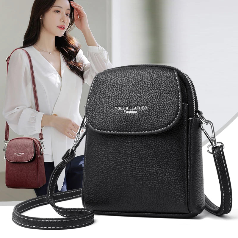 Luxury Leather Women Purse Fashion Female Handbag Brand Designer Shoulder Crossbody Bag High Quality Mobile Phone Bag Wallet