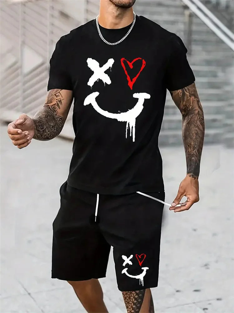 Fashion Men's T Shirt Shorts Set 3D Fun Printed Sportswear Two Piece Summer Oversized Men's Clothing Casual Hip Hop Streetwear