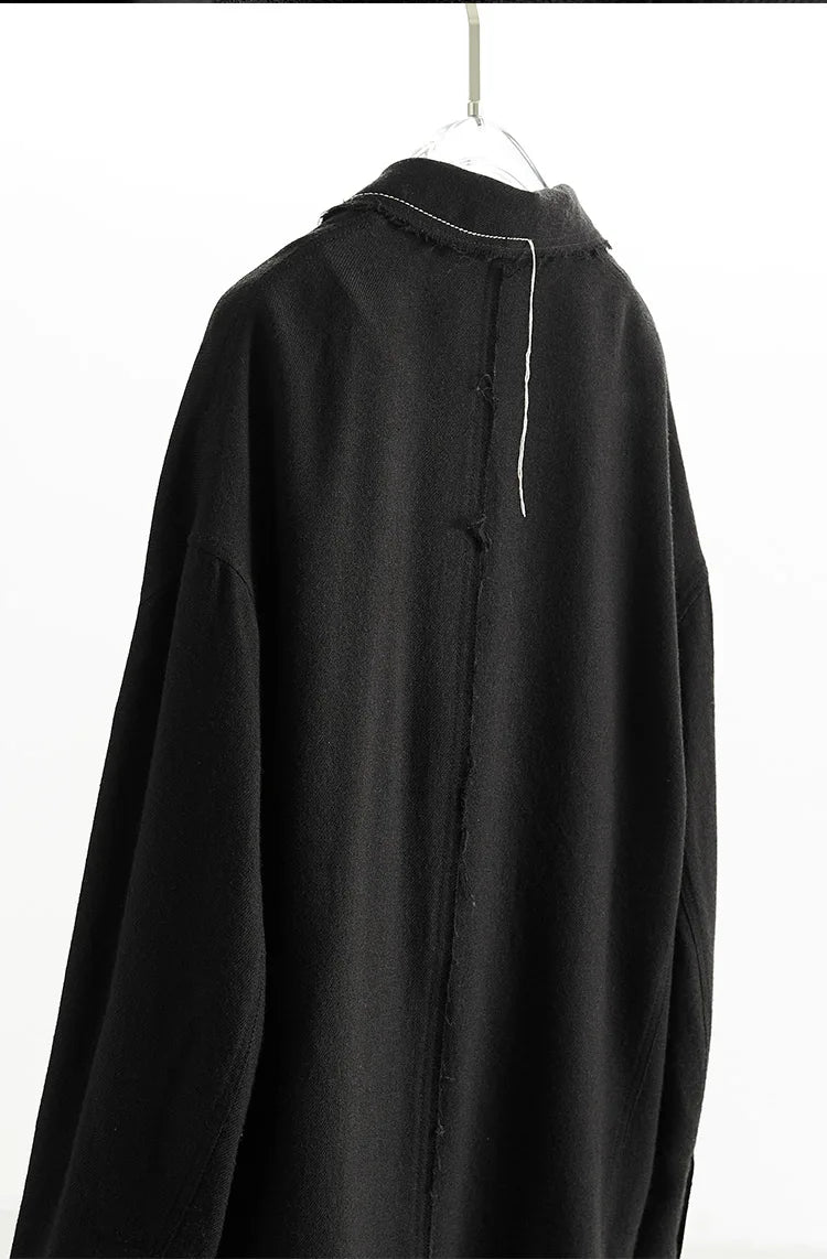 Custom Fabric Designer Style~Mysterious Black Blazer, Faux Two-Piece Fringed Oversized Jacket, Women's Casual Loose Top, New Spring 2026 Collection