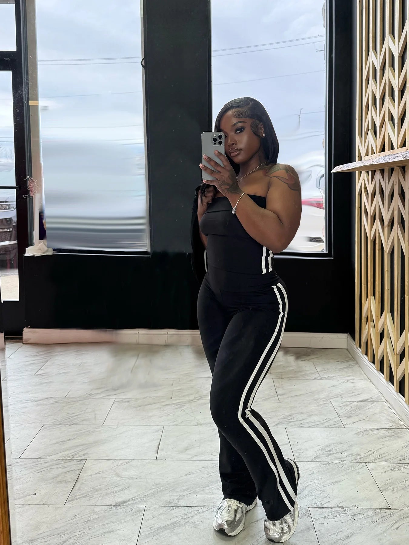 CM.YAYA Women's Set Long Sleeve Cargidan +strapless and Striped Pants Suit Three 3 Piece Set 2025 Street Active Outfit Tracksuit