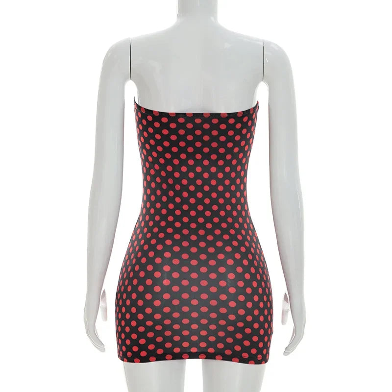 Sexy Strapless Backless Mini Dress Women Dot Print Party Club Y2K Clothes Bodycon Summer Off Shoulder Sleeveless Dresses Outfit
