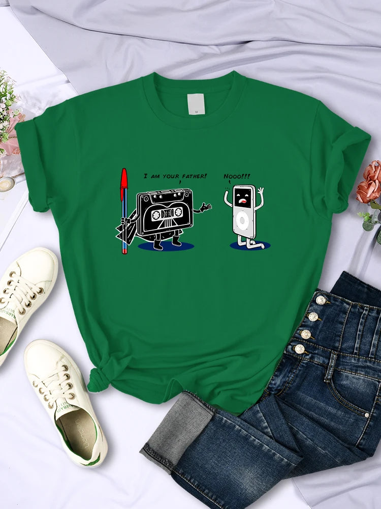 Funny Music Player Design T Shirt Woman Comfortable Creative Tee Fashion Street Style Tops Personality Summer T-Shirts