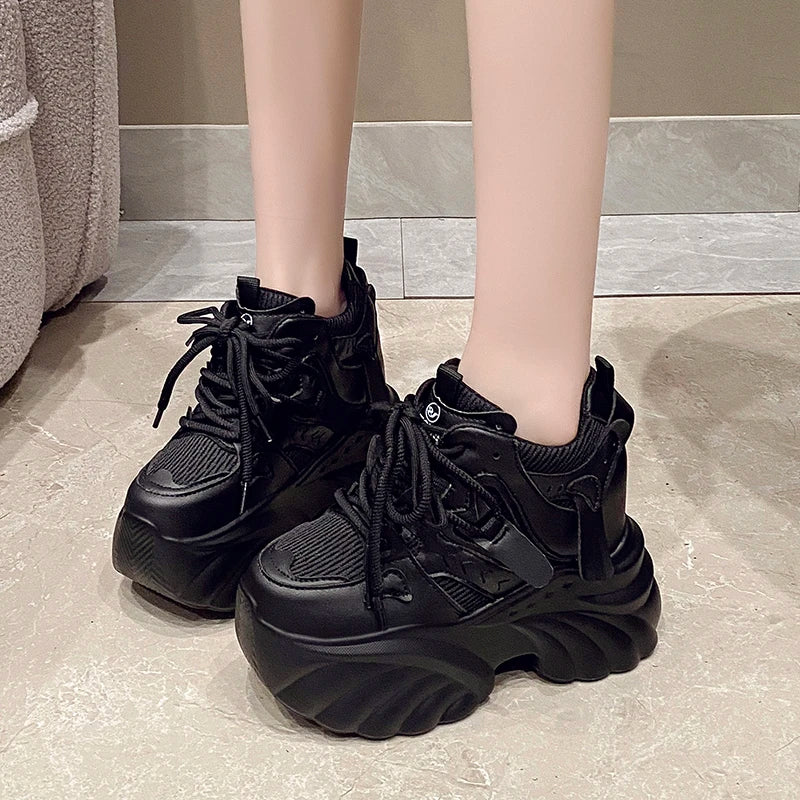 NEW Women Chunky Sneakers Internal 11CM High Platform Breathable Mesh Shoes Ladies Wedges Casual Shoes For Woman Sports Dad Shoe