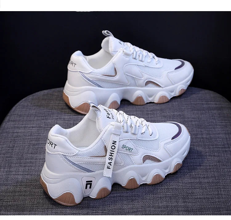 Zapatillas Mujer Sneakers Trendy Mesh Platform Sneakers Leather Shoes Breathable Socofy Casual Sports Shoes Women Flats 2023