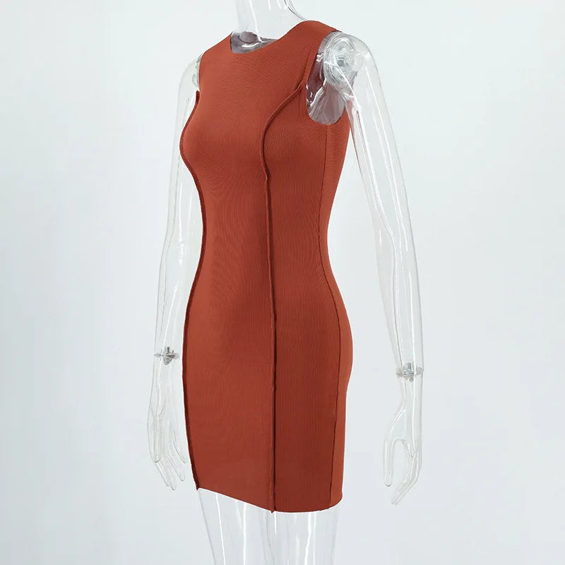 Sleeveless Bodycon Mini Dress Woman Slim Fashion Sexy Solid Vintage Party Evening Beach Kpop Cheap Clothes Short Dresses Women