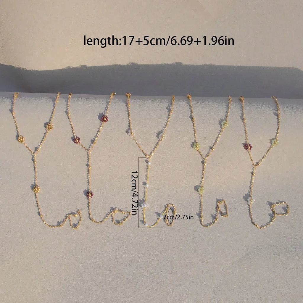 Colorful Crystal Beads Flower Hand Chain Bracelet for Women Fashion Charm Y2K Summer Beach Stainless Steel Jewelry Accessories