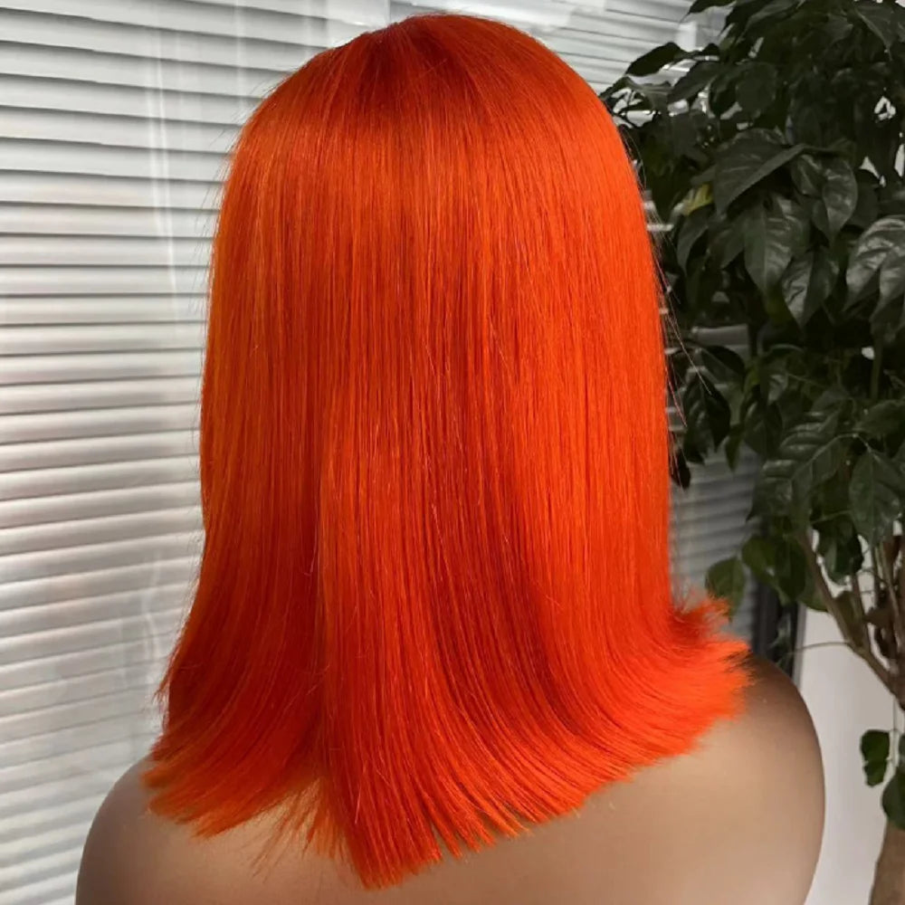 Orange Bob Wig Human Hair 13x4 Lace Front Wig 180% Density Short Straight Frontal Bob Wig Transparent Lace 350 Color Wig Ginger
