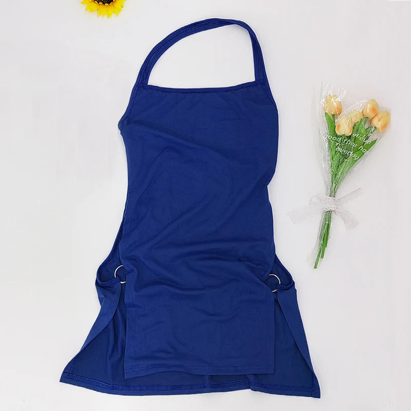 Women Sexy Dress Elegant Lady Sleeveless Ring Buckle Side High Slit Cutout Night Club Dresses Y2k Halter Mini Dress Streetwear