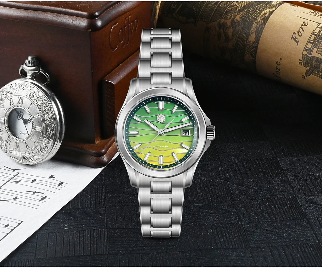 San Martin 39mm Miyota 9015 Splicing MOP Dial Men Automatic Watch 3H Date BGW-X1 Luminous Sapphire 10Bar Waterproof SN0150