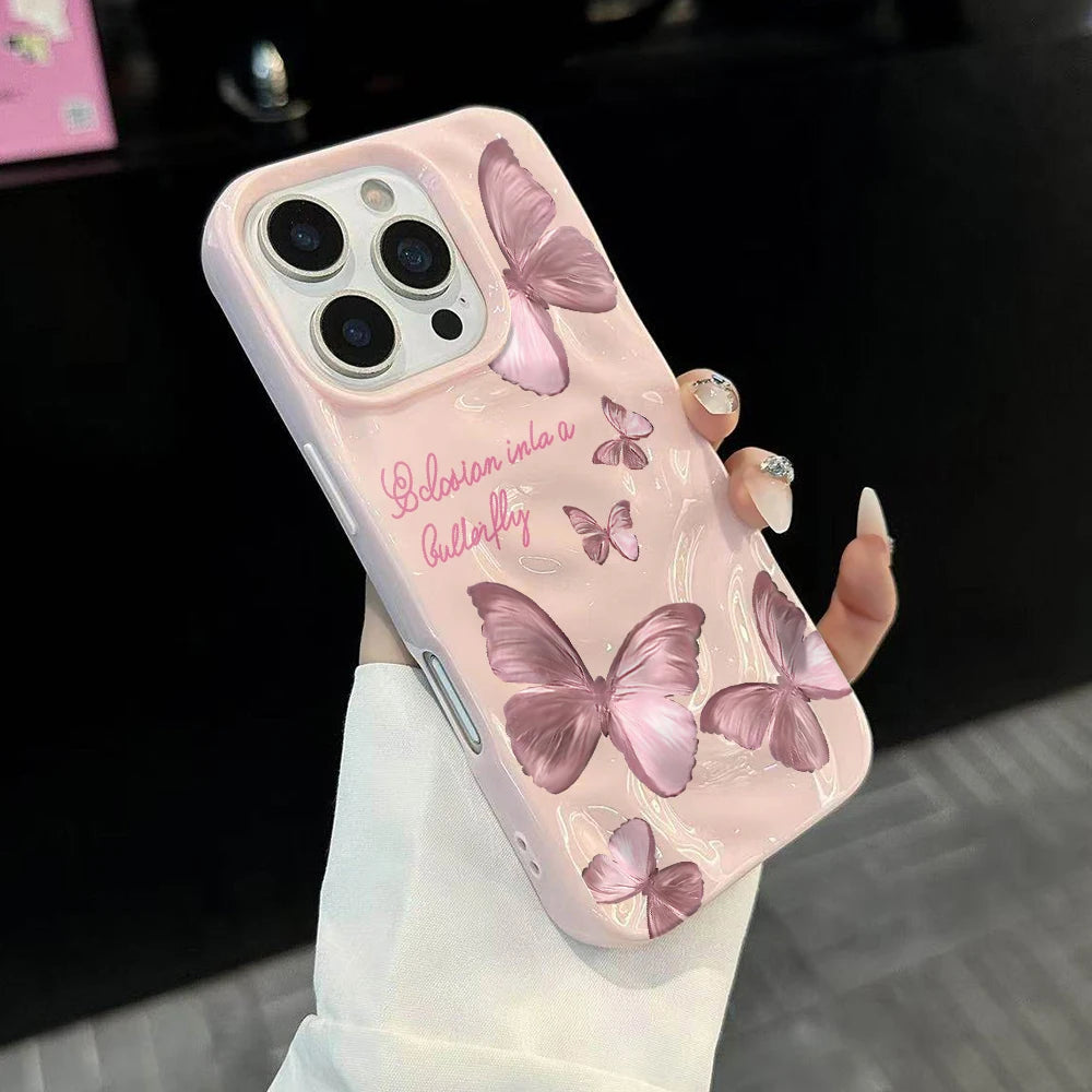 Luxury Butterfly Pattern Candy Color Phone Case For iPhone 17 Pro Max 16 17 14 13 Pro Max 13 12 11 Plus ShockProof Fashion Cover