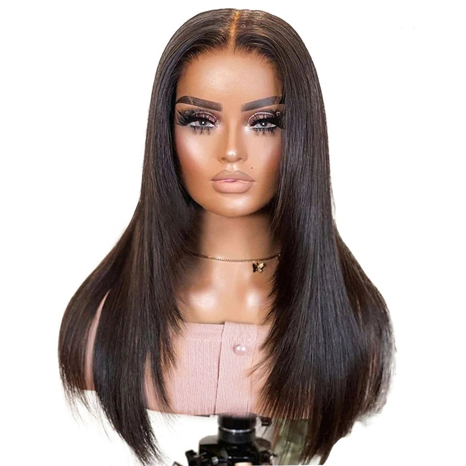 180D 16"-32" Short Straight Human Hair Wigs Transparent Lace Front Wigs Pre Plucked Brazilian Straight Lace Front Wigs For Women