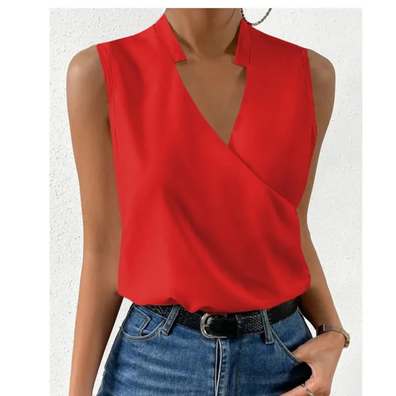 New Tees Women's 2024 Summer Slim V-neck Sexy Simple Style Printing T-shirts Sleeveless Vintage Casual Temperament Ladies Tops