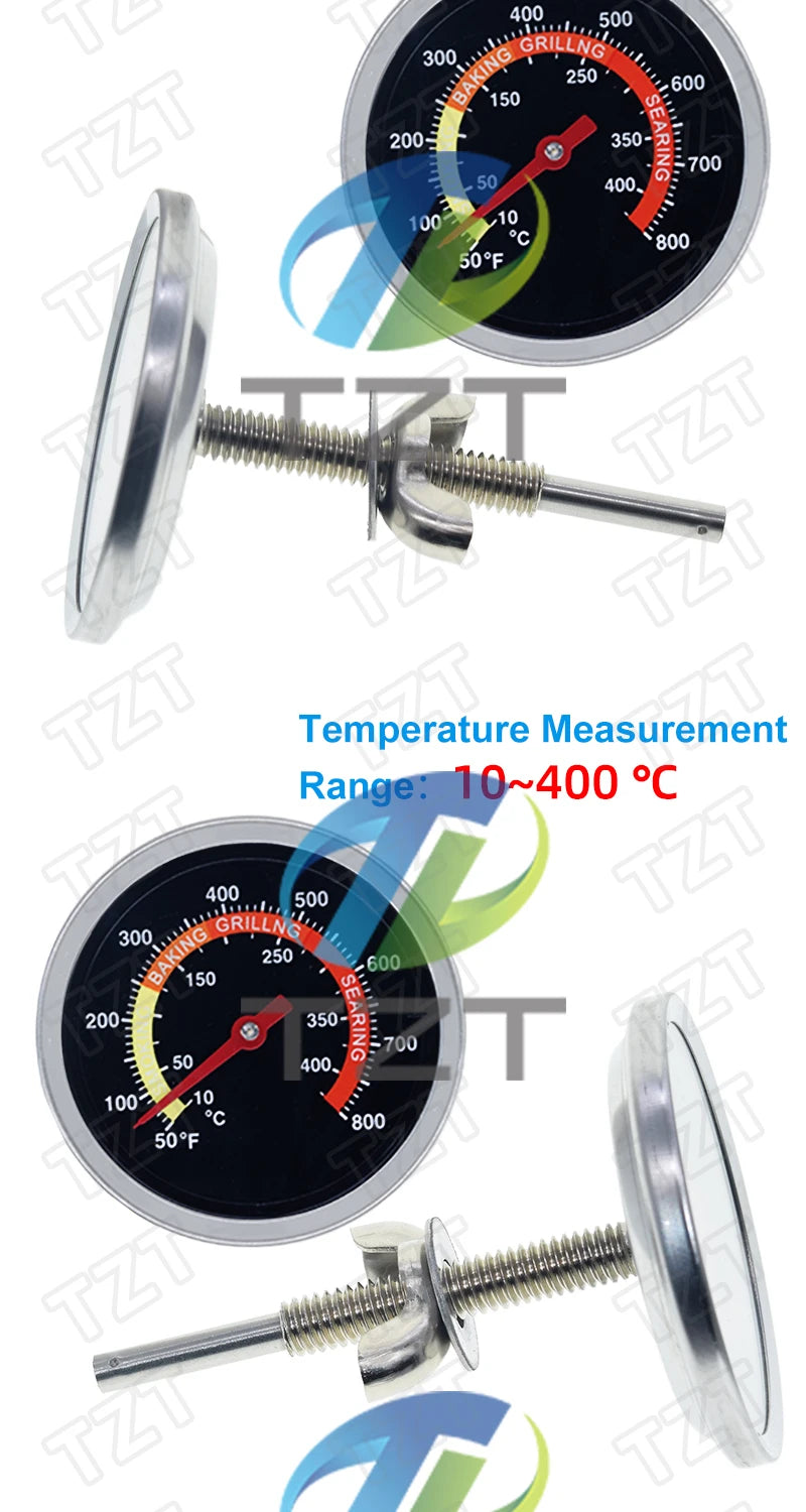 GREATZT 60mm Stainless Steel Pizza Oven Thermometer Baking Food Meat 10-400 Degrees Celsius Grill Barbecue Stove Thermograph