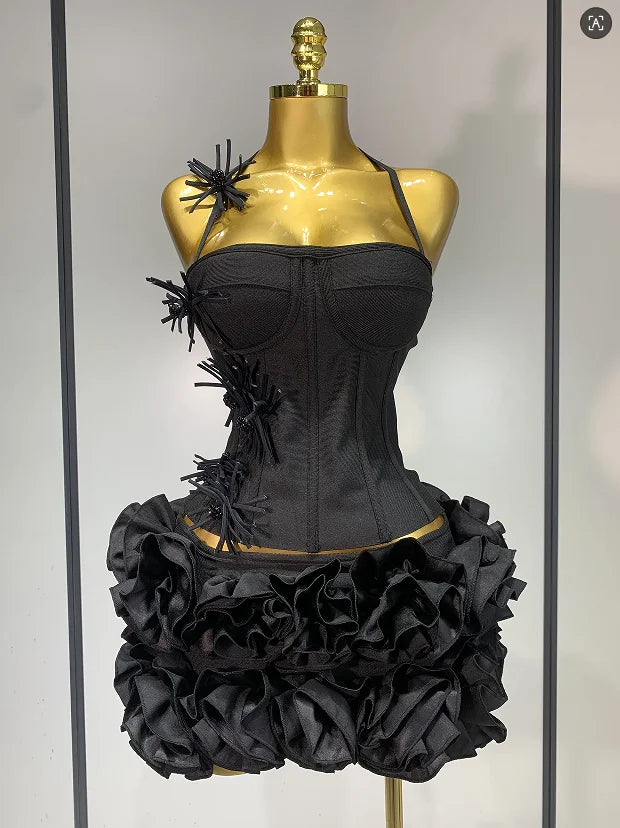 Christmas Style Women Sexy Strapless Florlas 2 PIeces Bodycon Mini Bandage Dress Nightclub Party Wedding Mermaid Outfit