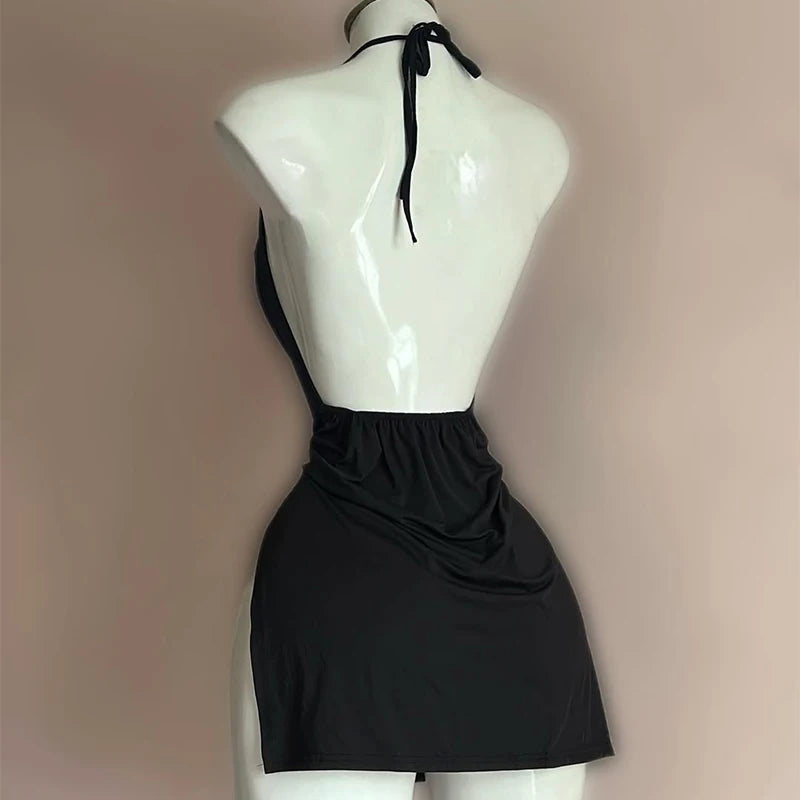 New Fashion Sexy Girl Dress Elegant Irregular Slim Sweet Korean Women Mini Dresses Nightclub V Neck Backless Bandage Dress