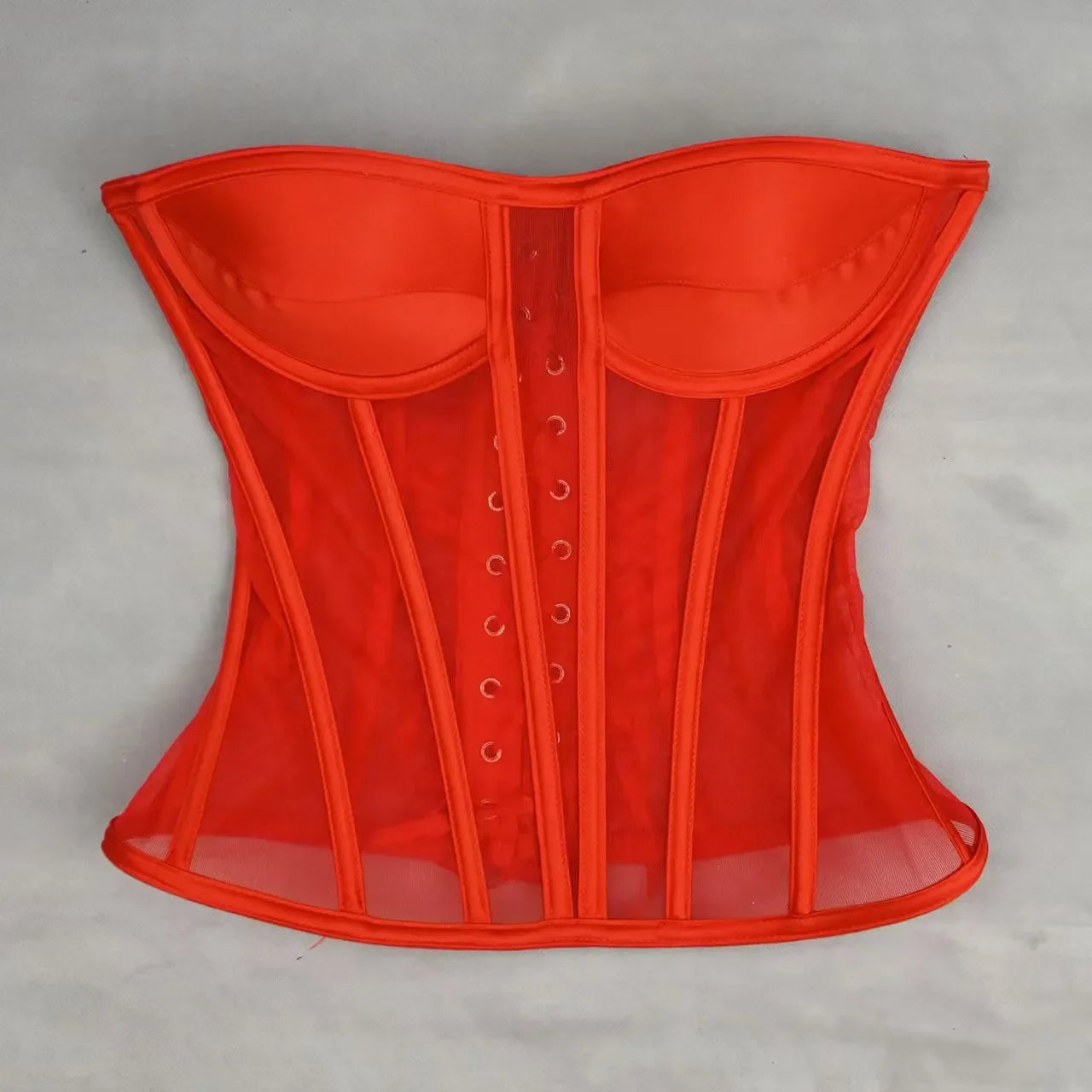 Women Corset Bustier With Bra Transparent Mesh Bodices For Wedding Body Shaper Slimm Waist Lace Up Boned Strapless Tube Tops