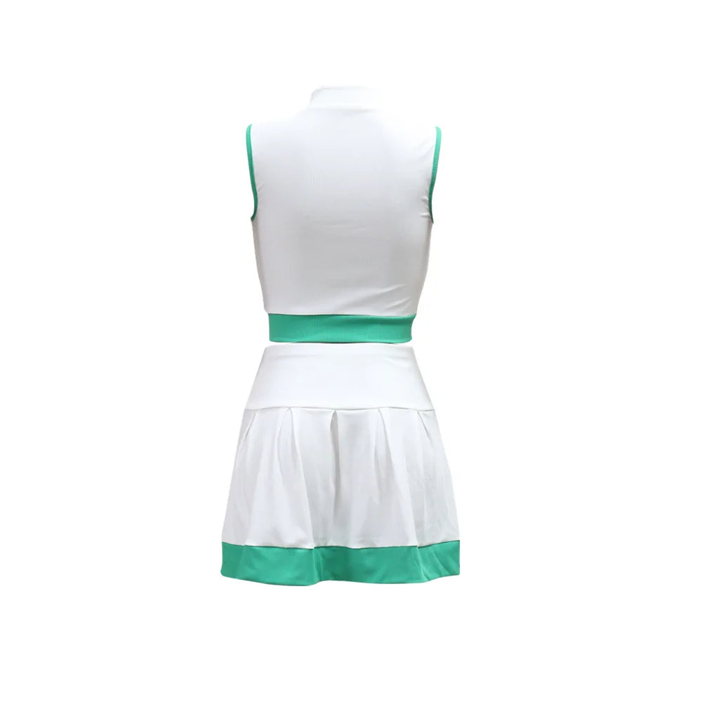 Women Two Piece Sets Shorts Skirt Set Zipper Sleeveless Sexy Tops Short Skirts A Line High Waist Y2k Streetwear Elegant Work