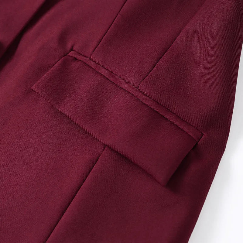Elegant Feathers Women Blazer Pants Suit Lapel Button Coat Straight Wide Leg Trousers Lady Set 2026 Spring Female Outfits