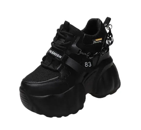 NEW Breathable Mesh 10CM Chunky Sneakers for Women Non Slip High Platform Sports Dad Shoes Woman Lace Up Thick Sole Casual Shoes