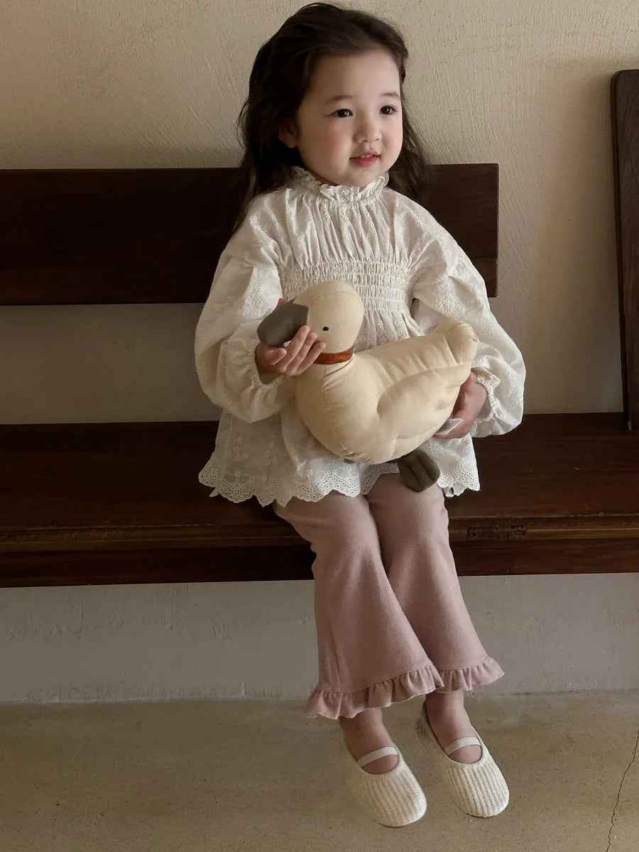 deer jonmi 2026 Spring New Korean Style Toddlers Kids Lace Embroidery Blouses Lantern Sleeve Tops Children Princess Shirts