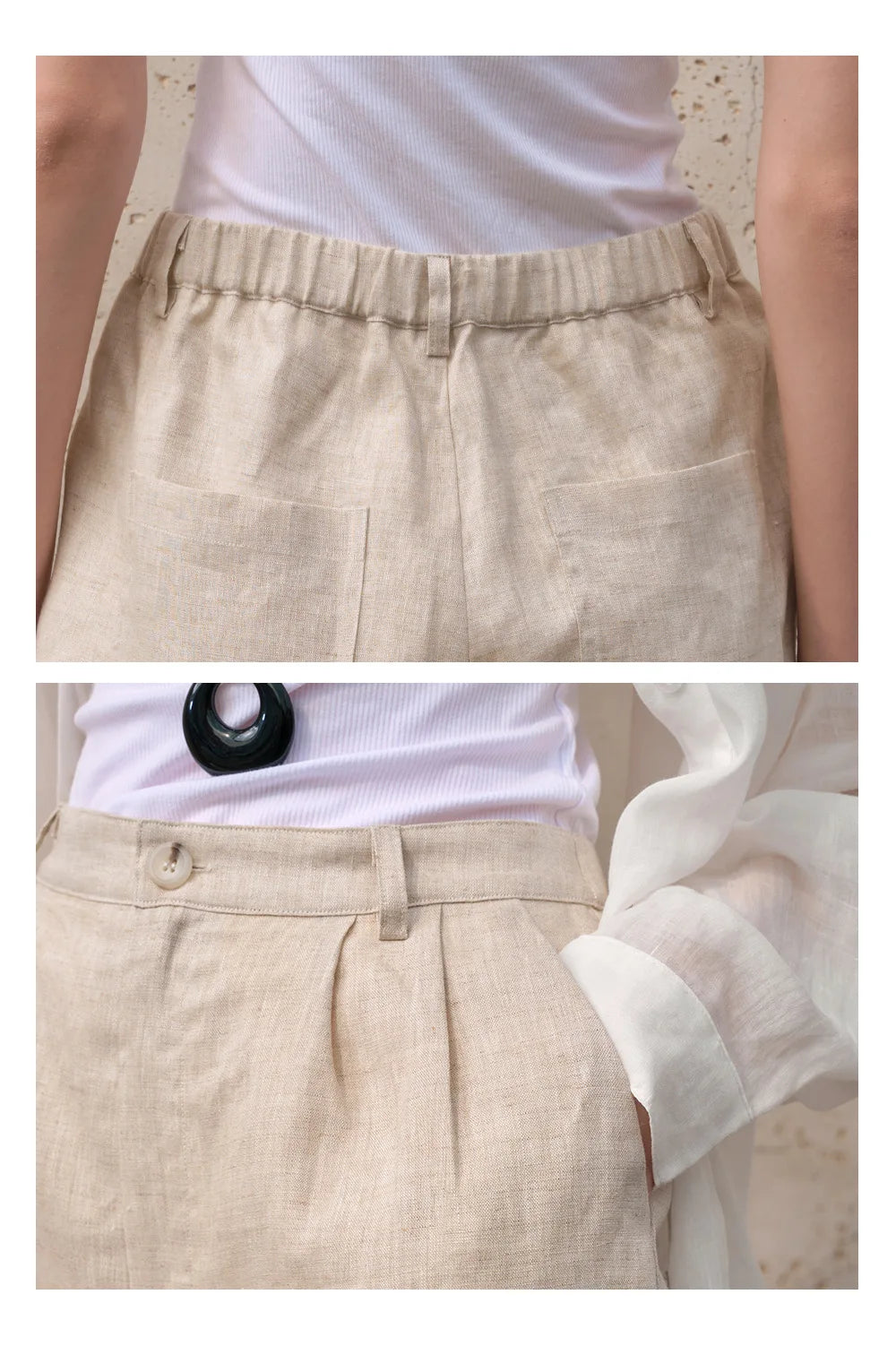 Retro 100% Linen Short Pants Women High Wasit Casual Harajuku Fashion Streetwear White Color Summer Office Lady Female Shorts