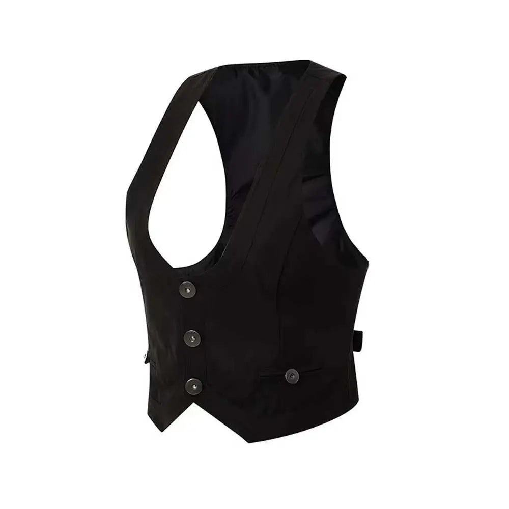 Sleeveless Women Waistcoat Cropped Tops Suit Vest Buttons Breasted Vest Jacket Dressy Waistcoat Punk Style Corsetier