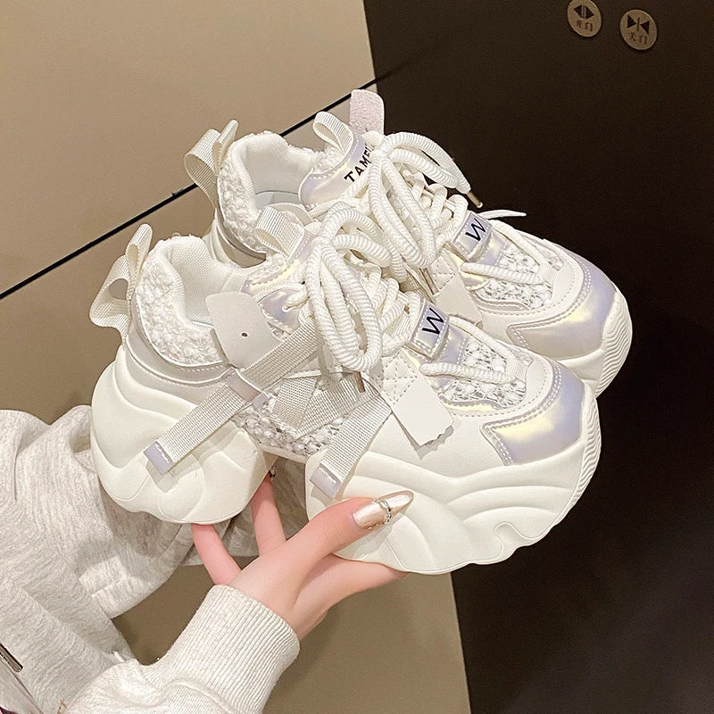 7CM Fashion Spring Autumn Sneakers Women Lace Up Chunky Platform Sports Dad Shoes Woman Comfort Casual Shoes Zapatillas Mujer