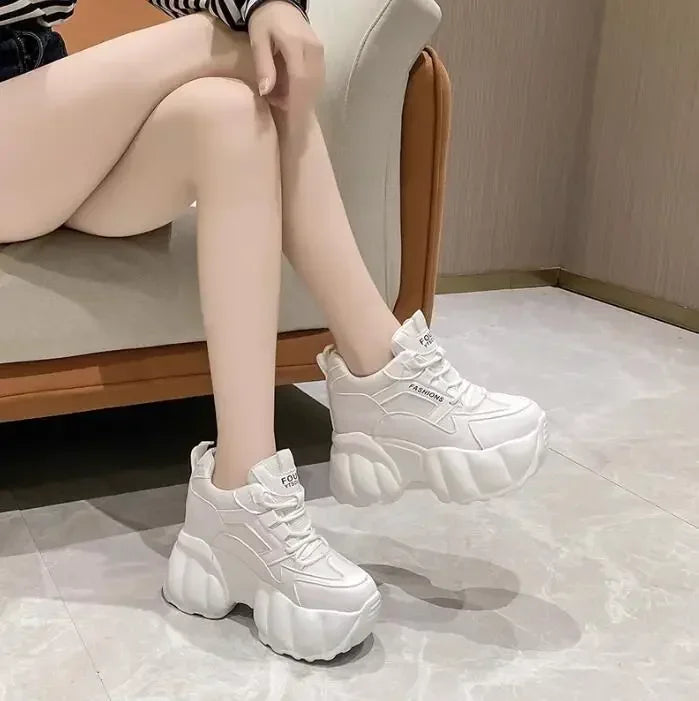 NEW Women Chunky Sneakers Internal 11CM High Platform Breathable Mesh Shoes Ladies Wedges Casual Shoes For Woman Sports Dad Shoe