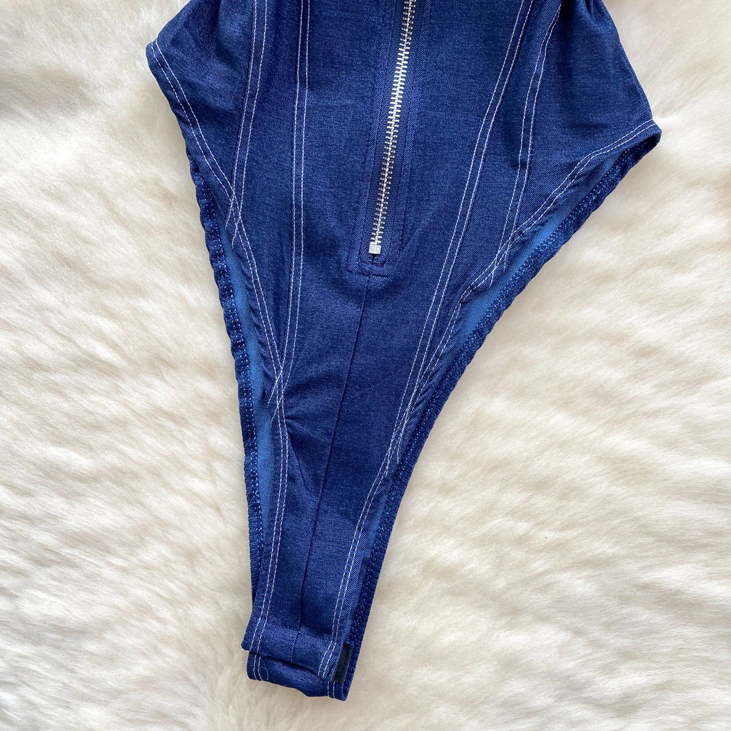 SINGREINY American Vintage Denim Bodysuits Spaghetti Strap Skinny Women Playsuits Fashion Streetwear Slim Sexy Zipper Rompers
