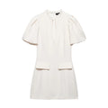 Women Elegant Chic Puff Sleeve Mini Dress Summer New Female O-Neck Hollow-Out Zipper Short Dress Fashion Lady Party Date Dress
