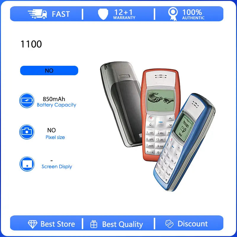 Original Refurbished 1100 2G Single Sim Unlocked GSM 900/1800 Mobile Phone  Only Arabic Keyboard Made in Finland