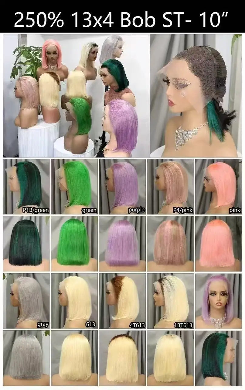 Pink Bob Wig Human Hair Wigs 250% 13x4 Transparent Lace Front Double Drawn Bone Straight Colored Bob Wigs for Black Women