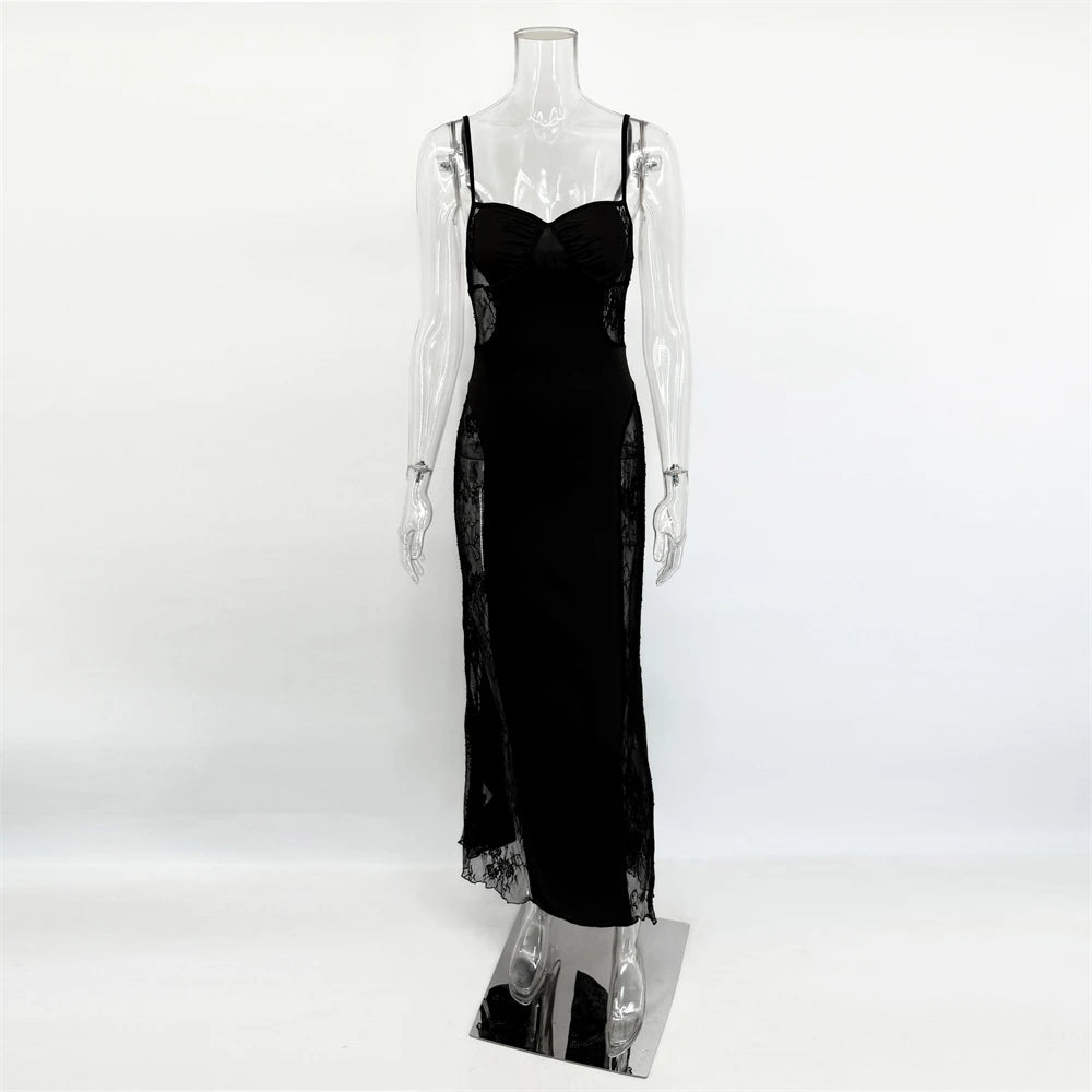 Talenza Luxury Lace Evening Dress Sexy  See-Through Cutout Lace Backless Dress Elegant Sleeveless Halter Neck Women Party Dress