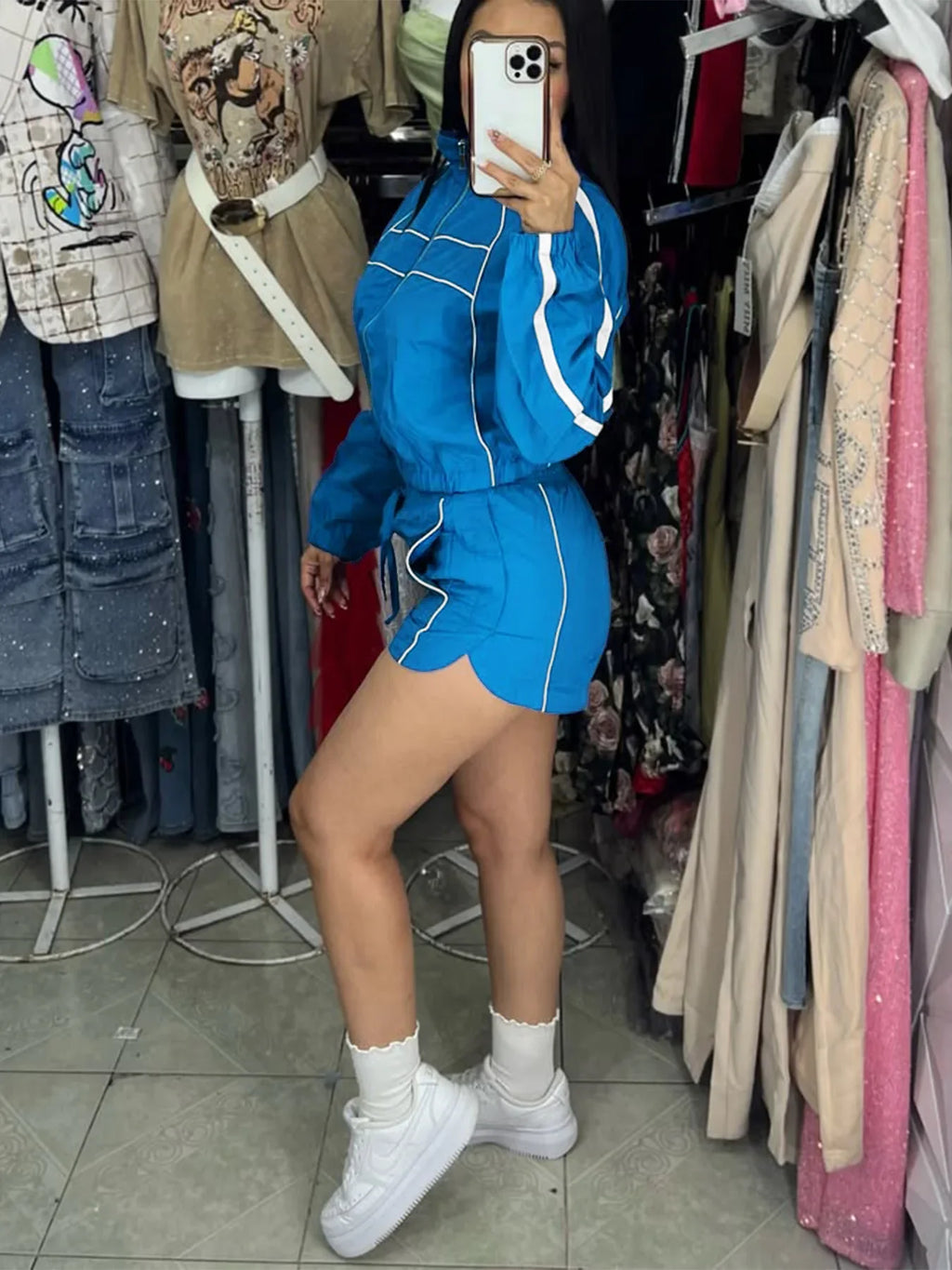 BWQ Women's Set Long Sleeve Jacket + Shorts Suit 2025 Summer Streetwear Active Slim Sporty Two 2 Piece Set Outfit Tracksuit