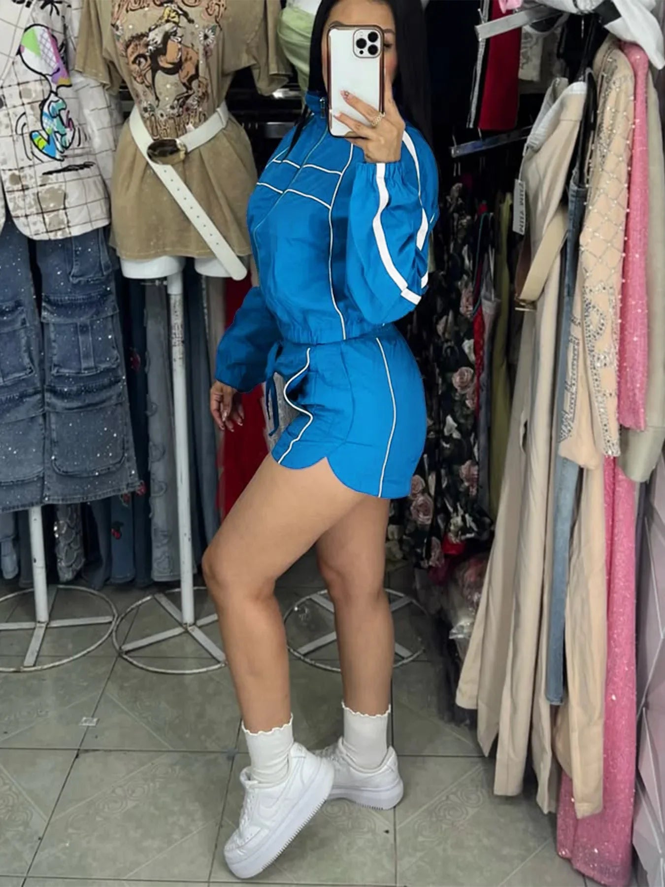 BWQ Women's Set Long Sleeve Jacket + Shorts Suit 2025 Summer Streetwear Active Slim Sporty Two 2 Piece Set Outfit Tracksuit